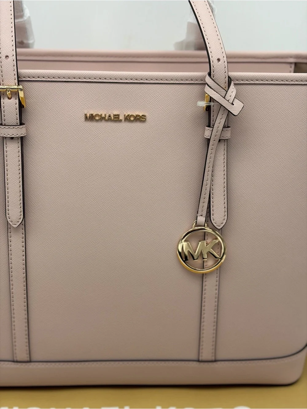 MICHAEL KORS Jet Set Travel Lg Top Zip Shoulder Tote Saffiano Leather Pwdr Blush